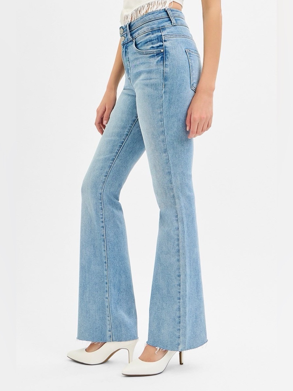 RDP5843 LIGHT Risen Tummy Control High Rise Bootcut Double Waist Band Jeans - Picture 2 of 4